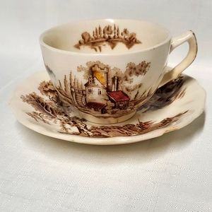 1950s/60s Johnson Bros The Old Mill Cup & Saucer England Pilgrim Prairie Decor